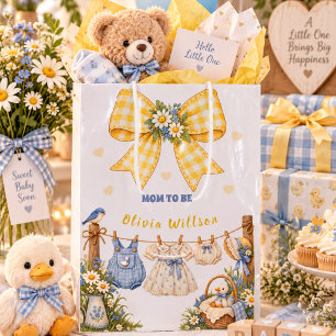 Yellow Gingham Bow Duck Mum To Be Custom Name Medium Gift Bag