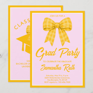 Yellow Gingham Bow Graduation Party Invitation