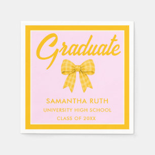 Yellow Gingham Bow Graduation Party Napkin