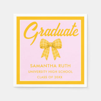 Yellow Gingham Bow Graduation Party Napkin