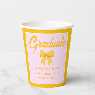 Yellow Gingham Bow Graduation Party Paper Cups