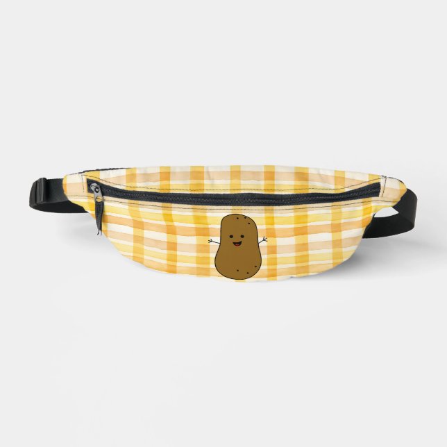 Yellow Gingham Brown Potato Bum Bags (Front)