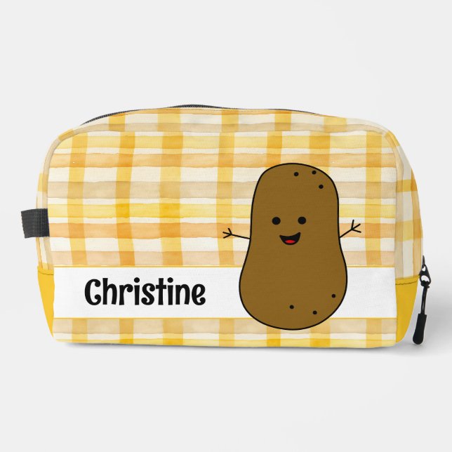 Yellow Gingham Brown Potato Custom Dopp Kit (Front)