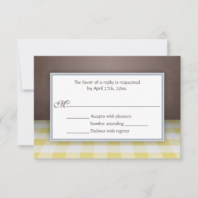 Yellow Gingham Brown RSVP Reply Cards (Front)