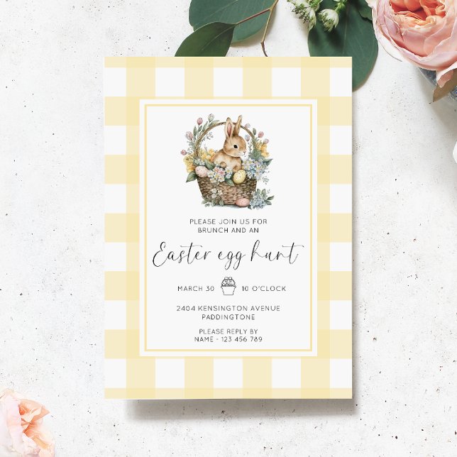 Yellow Gingham Bunny Easter Egg Hunt Invitation (Easter Egg Hunt Invitation Gingham )