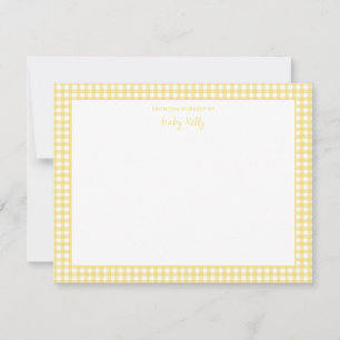 Yellow Gingham check Baby Flat Thank you Card
