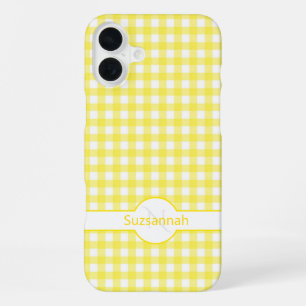 Yellow Gingham Check Monogrammed Custom Case-Mate iPhone 16 Plus Case