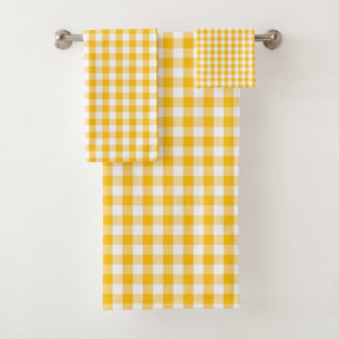 Yellow Gingham Check Pattern Bath Towel Set
