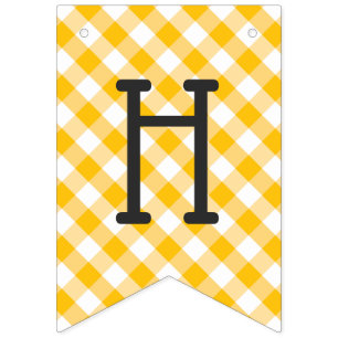 Yellow Gingham Check Pattern Happy Birthday Bunting