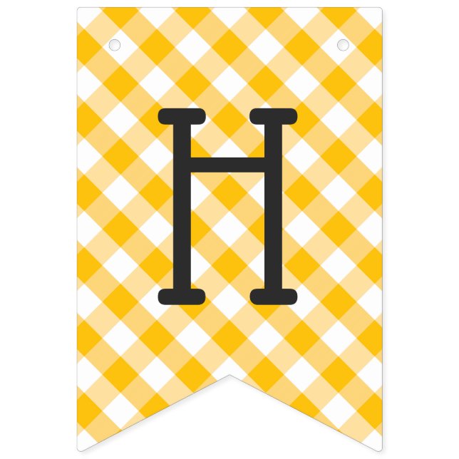 Yellow Gingham Check Pattern Happy Birthday Bunting (Second Flag)