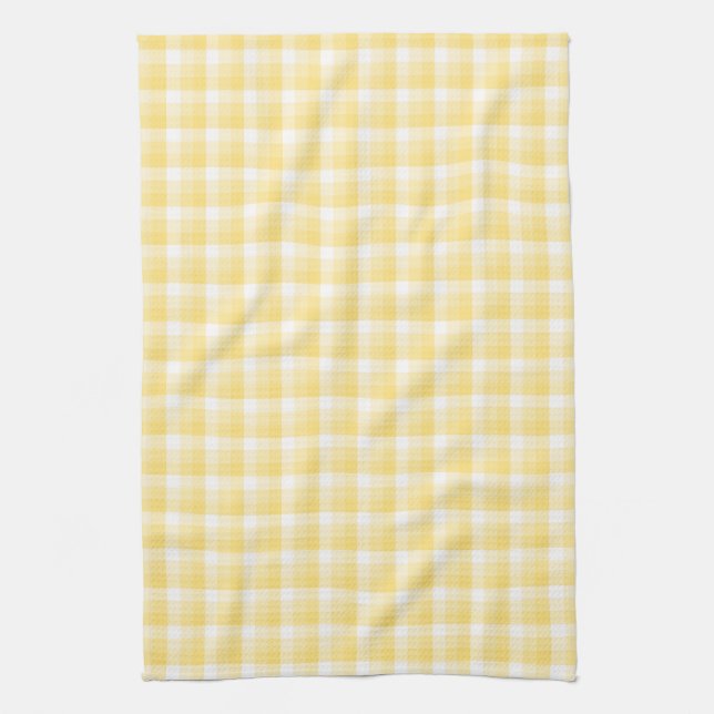 Yellow Gingham Check Pattern. Tea Towel (Vertical)