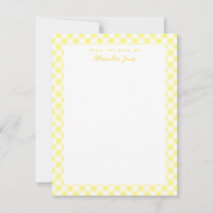 Yellow Gingham Check Personal Stationery Note Card