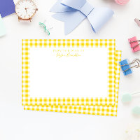 Yellow Gingham Check Personal Stationery