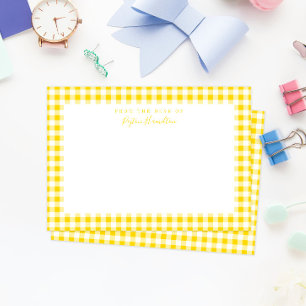 Yellow Gingham Check Personal Stationery Thank You Card