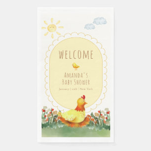 Yellow Gingham Chicken Baby Shower Welcome Napkin