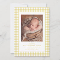 Yellow gingham classic simple two photo birth
