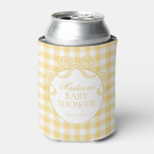 Yellow Gingham Coquette Bow Baby Shower Favor Can Cooler
