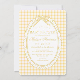 Yellow Gingham Coquette Bow Baby Shower Invitation