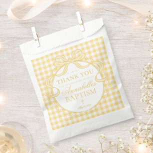 Yellow Gingham Coquette Bow Baptism Dessert Favour Bags