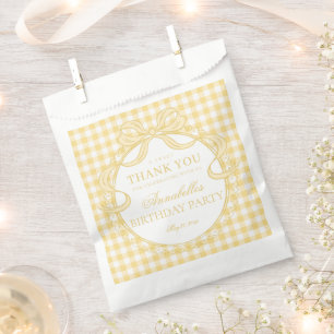 Yellow Gingham Coquette Bow Birthday Party Dessert Favour Bags