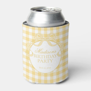 Yellow Gingham Coquette Bow Birthday Party Favor Can Cooler