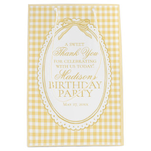Yellow Gingham Coquette Bow Birthday Party Favours Medium Gift Bag