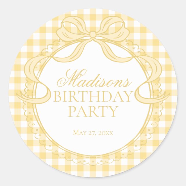 Yellow Gingham Coquette Bow Birthday Seal (Front)