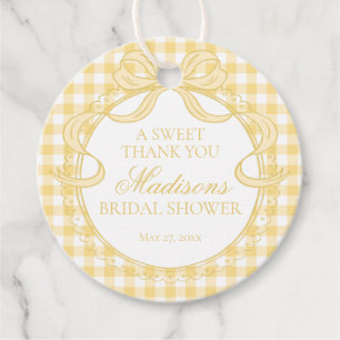 Yellow Gingham Coquette Bow Bridal Shower Circle Favour Tags