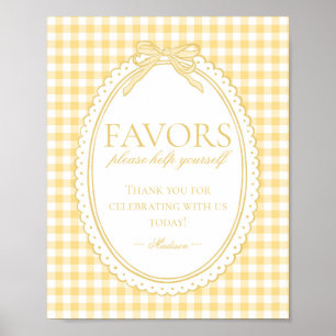 Yellow Gingham Coquette Bow Favours Sign