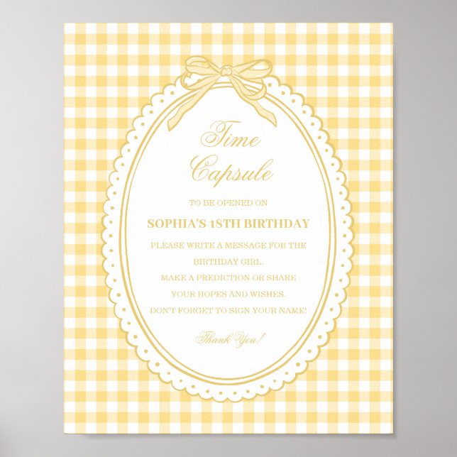 Yellow Gingham Coquette Bow Time Capsule Game Poster (Front)