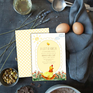 Yellow Gingham Country Floral Chicken Baby Shower Invitation