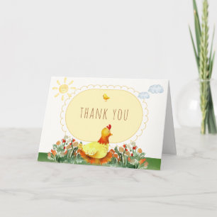 Yellow Gingham Country Floral Chicken Baby Shower Thank You Card