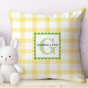 Yellow Gingham Customisable Monogram Cushion