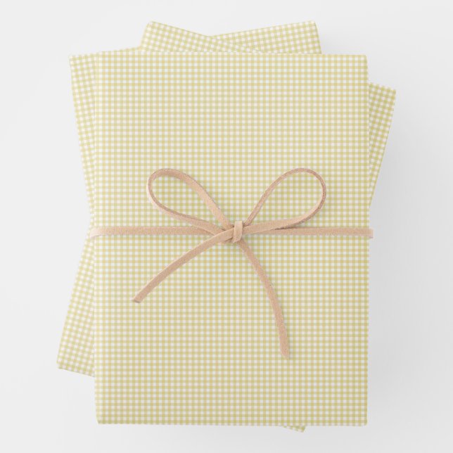 Yellow gingham cute simple classic plaid wrapping paper sheet (In situ)