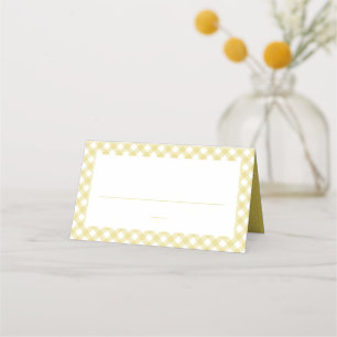 Yellow gingham cute simple neutral baby shower place card