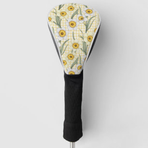Yellow Gingham Daffodil Botanical Floral Pattern Golf Head Cover