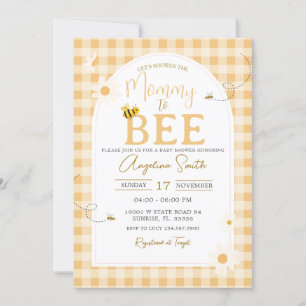 Yellow Gingham Daisy Bee Mommy To Bee Baby Shower Invitation