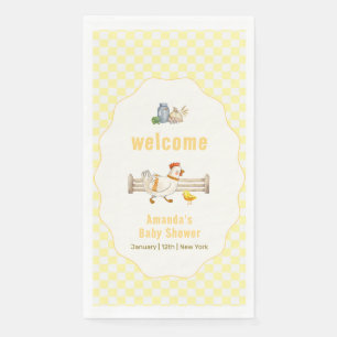 Yellow Gingham Farm Chick Baby Shower Welcome Napkin