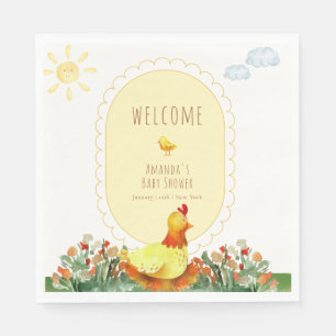 Yellow Gingham Farm Chicken Baby Shower Welcome Napkin