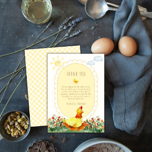 Yellow Gingham Farm Floral Chicken Baby Shower Thank You Card