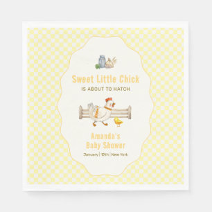 Yellow Gingham Farm Fresh Chicks Baby Shower Napkin
