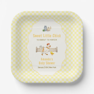 Yellow Gingham Farm Fresh Chicks Baby Shower Paper Plate