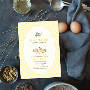 Yellow Gingham Farm Fresh Little Chick Baby Shower Invitation