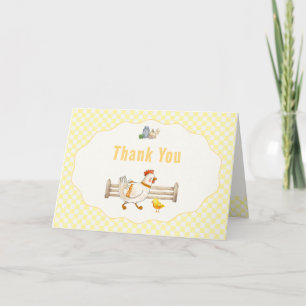 Yellow Gingham Farm Fresh Little Chick Baby Shower Thank You Card