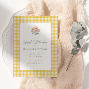 Yellow Gingham Floral Watercolor Bridal Shower Invitation