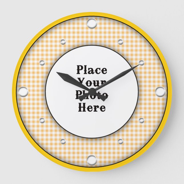 Yellow Gingham Frame Your Photo Wall Clock (Front)