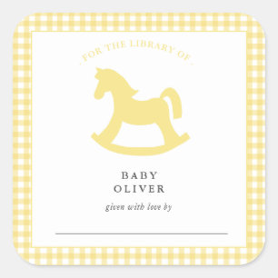 Yellow Gingham Gender neutral Baby Bookplate Square Sticker