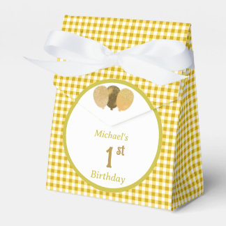 Yellow Gingham Glitter Balloons Custom 3 Photos  Favour Box