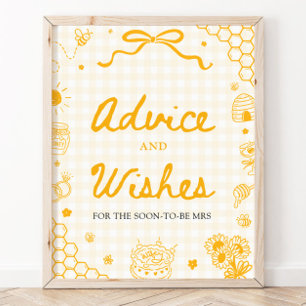 Yellow Gingham Honey Bee Advice and Wishes Sign