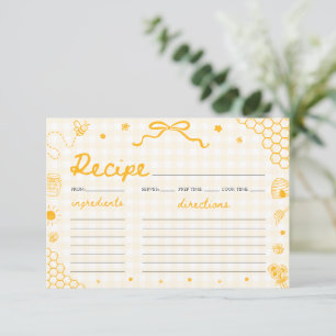Yellow Gingham Honey Bee Bridal Shower Recipe Card